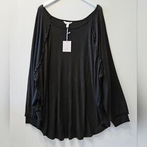 Lauren Conrad LC Women's Sweater Ribbed Ruffled Black Long Sleeve Size 3X